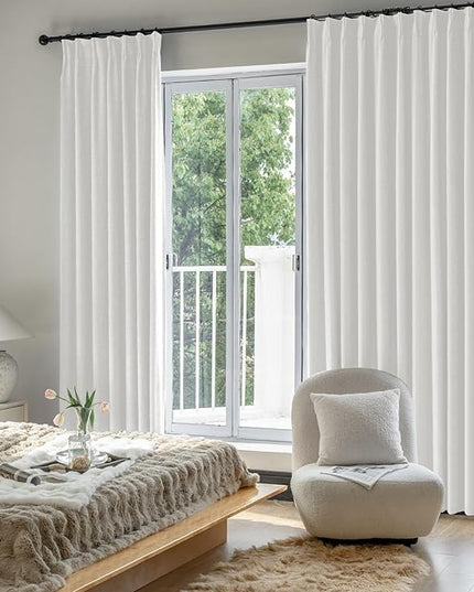IVAPUPU Linen Pinch Pleated Blackout Curtains for Bedroom - Ivory Full Black Out Curtains 108 Inch 2 Panels Set for Living Room Darkening Thermal Window Curtain Drapes with 16pc Hooks