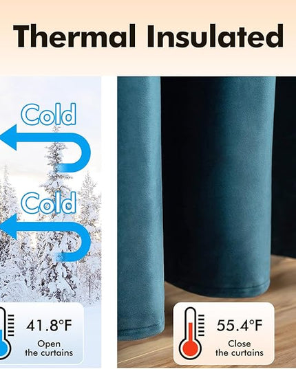 MIULEE Blue Velvet Curtains 96 Inch Length Length Blackout Curtains Thermal Insulated Soundproof Room Darkening Grommet Drape Black Out for Living Room Bedroom 52 x 96 Inch Length 2 Pcs Peacock Blue
