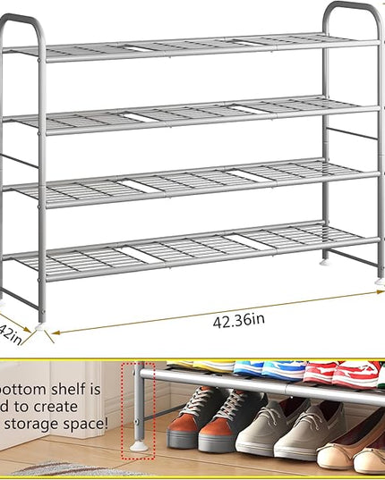 LINZINAR Shoe Rack 4 Tier Storage Organizer for Closet Entryway Metal Grey