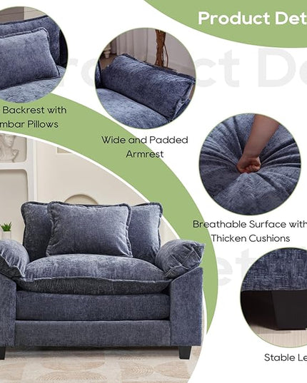 Modular Sectional Sofa, Comfy Cloud Couch Sectional Sofa, Chenille Sofa Sleeper Deep Seat Sofa with Throw Pillows for Living Room (Blue, 53"- Single Seat)