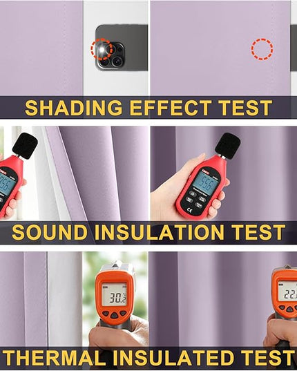 Yakamok 100% Blackout Curtain Panels 84 inches Cold and Light Blocking Drapes for Nursery, 2 Thick Layers Thermal Insulated Draperies (2 Pieces, 40 Wide Each Panel, Lilac Front with White Backing)