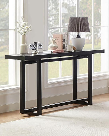 LKTART 59.05-Inch Long Behind Couch Sofa Table for Living Room, Farmhouse Console Table with Storage, Narrow Accent Entryway Tables for Hallway Entrance Foyer (Black)