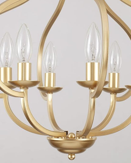 18‘’ Antique Gold Farmhouse Chandelier, 6 Light Dining Room Light Fixtures Modern Industrial Candle Pendant Lights Kitchen Island, Bedroom, Foyer, Living Room, Entryway
