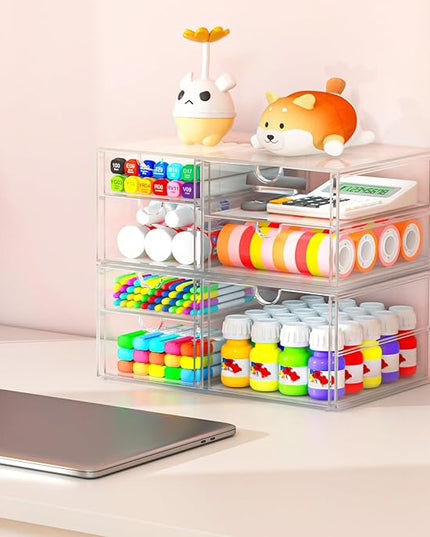 Makeup Organizer Storage with 30 Drawers, 6 Pcs Desktop Office Supplies, Desk Organizers, Clear Accessories, Dustproof Drawer and for Make Up, Jewelry, Pen, Stationary