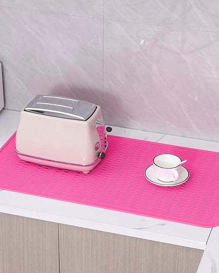 Silicone Dish Drying Mat for Multiple Usage,Easy clean,Eco-friendly,Heat-resistant Silicone Mat for Kitchen Counter or Sink,Refrigerator or Drawer Liner Rose 4XL 32 inches x 18 inches