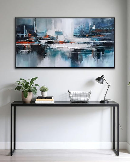 Abstract Wall Art for Living Room - Modern Blue Wall Decor, Large Canvas Artwork, Framed Wall Art Bedroom Pictures, Navy Decor for Above Bed, Contemporary Home Decor 20×40IN