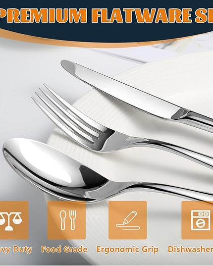 Silverware Set for 6, Heavy Duty Stainless Steel Cutlery Set Flatware Set,30 Piece Premium Silverware, Mirror Polished Modern Cutlery include Fork Knife Spoon Set,Dishwasher Safe