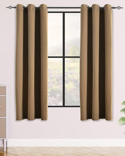 Blackout Curtains for Bedroom Thermal Insulated Light Blocking Room Darkening Curtains Solid Grommet Window Drapes for Living Room, Set of 2 Curtain Panels 42 W x 63 L inch Long Coffee