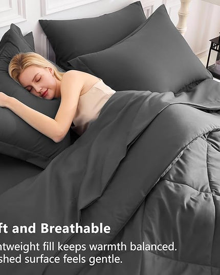 CozyLux California King Comforter Set Dark Grey - Cal King Bed in a Bag 7 Pieces, Luxury Soft Bed Set for All Seasons, Bedding Set with Down Alternative Comforter, Sheets, Pillowcases & Shams