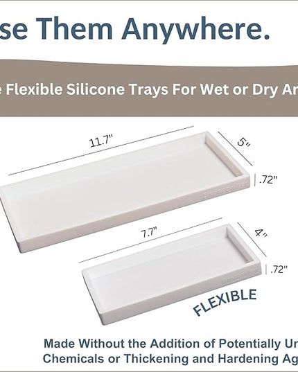 Countertop and Vanity Tray - 2 PC (11” and 7”) Shatterproof Silicone Kitchen and Bathroom Trays for Counter, Kitchen Soap Dispenser Tray, Vanity Trays for Bathroom, Perfume Key Tray