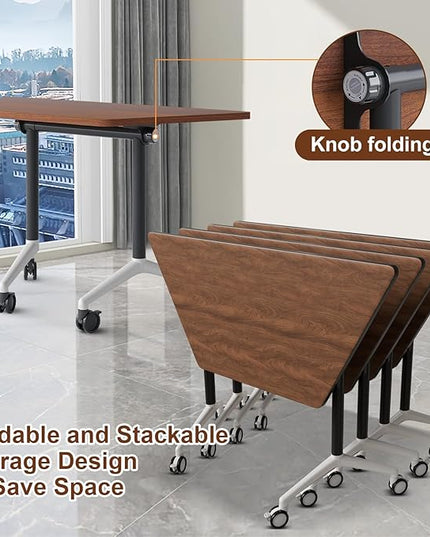 Conference Room Table with Flip-Top Design for Dynamic Meetings, Business Table Computer Desk with Heavy-Duty Frame,Foldable Seminar Meeting Tables for Home Office (2, D, 47.2IN)