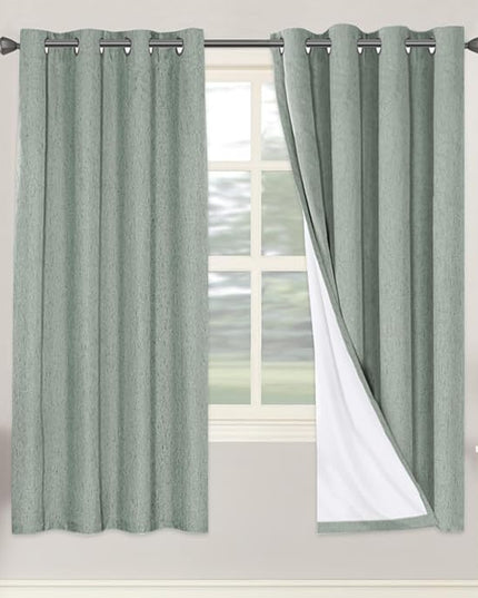 H.VERSAILTEX 100% Blackout Curtains for Bedroom Thermal Insulated Linen Textured Curtains Heat and Full Light Blocking Drapes Living Room Curtains 2 Panel Sets, Green Bay, 52x72 Inch