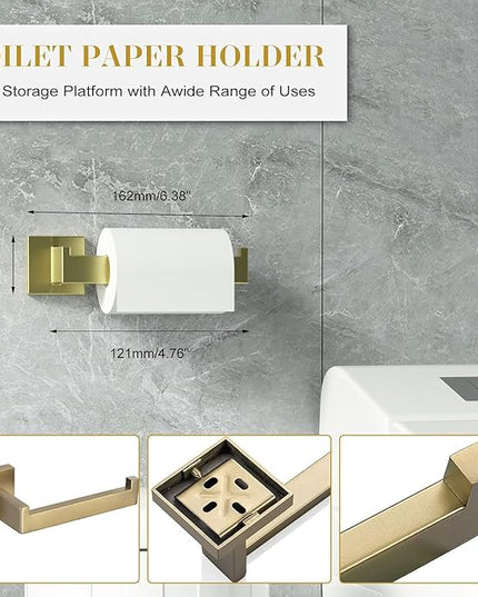 Bathroom Accessory Towel Bar Set: 20 Pieces Gold Bathroom Hardware Square SUS304 Stainless Steel - Wall Mounted Towel Rack&Toilet Paper Holder&Towel Ring and Towel Hook