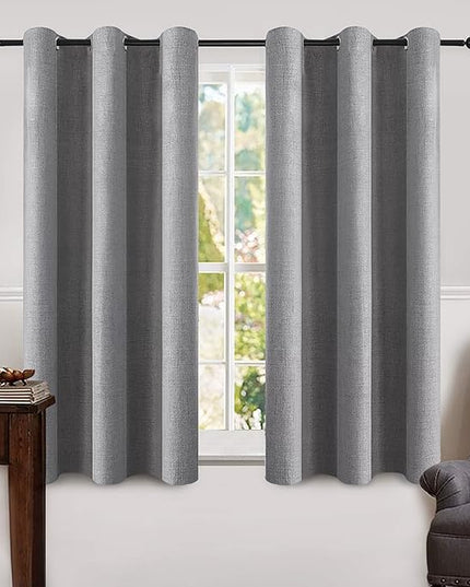 MIULEE Linen Blackout Curtains and Drapes 100% Room Darken Thermal Insulated Grommet Window Panels with Coating 2 PCs W 42 x L 63 inches Grey