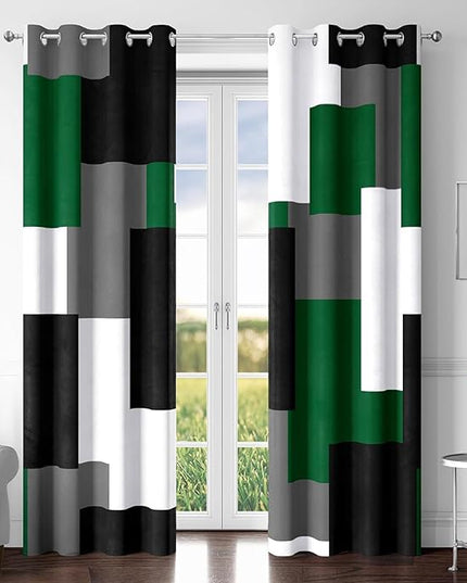 Green 100% Blackout Curtains for Bedroom 108 inch Extra Long 2 Panels Set Hunter Green Grey Modern Abstract Geometric Black Out Curtains Room Darkening Window Drapes for Living Room, 52Wx108L