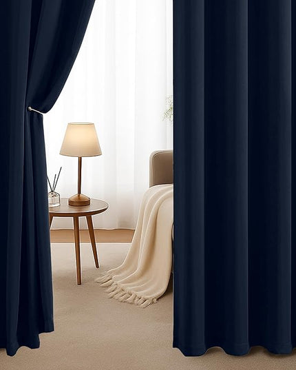 Simplebrand Navy Blue Extra Long 10ft Curtains for Patio 120 Inches Long 2 Panels Set, Room Darkening Light Blocking Solid Thermal Insulated Energy Saving Grommet Noise Reducing Curtains, 50 Wx120 L