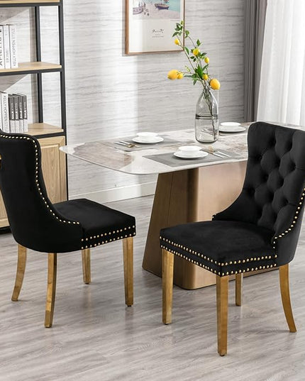51" Glass Dining Table Set for 4, Modern Dining Room Table Set for 4, Gold X-Shape Pedestal Glass Table with 4pcs Black Dining Chairs, 5 Piece Dining Set for Dining Living Room
