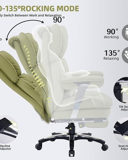 Efomao Big and Tall Office Chair with Footrest – High Back Computer Chair with Adjustable Armrests，Executive Office Chair with Wide Seat, Modern Desk Chair for Home Office, Gaming, or Study, Green