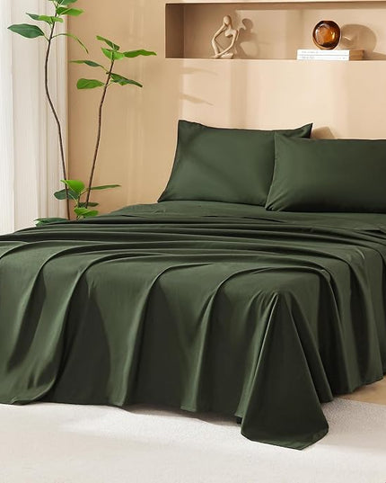 Litanika Full Size Comforter Sets with Sheets Dark Olive Green - 7 Pieces Bed in a Bag Full Chevron Tufted Complete Bedding Sets with Comforter, Sheets, Pillowcases & Shams