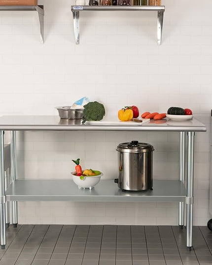 HARDURA Stainless Steel Table 30X72 Inches with Undershelf and Galvanized Legs NSF Heavy Duty Commercial Metel Table for Food Prep