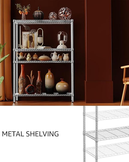 IZEUK 4-Tier Adjustable Heavy Duty Metal Wire Shelving Unit, Wide Storage Rack Organizer for Garage, Kitchen, Office, Dorm, Warehouse (Silver, 15.8" D x 45.8" W x 59.4" H, 1400 lbs Capacity)
