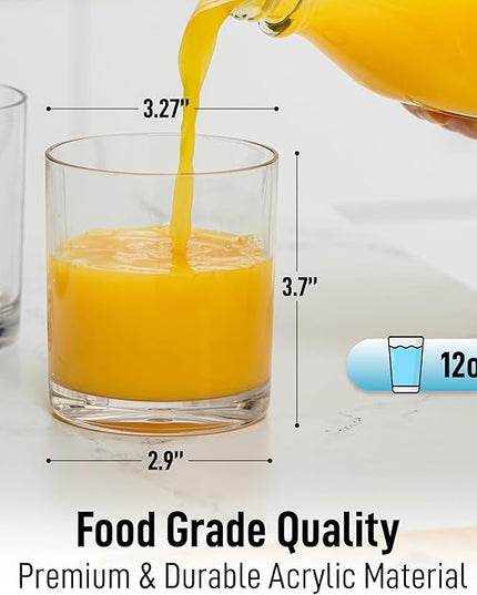 Zulay Kitchen Acrylic Glasses Drinkware - 6 Piece Unbreakable Plastic Tumblers - BPA-Free, Reusable Plastic Drinking Glasses for Home & Outdoors - Stackable, Lead-Free & Dishwasher Safe - (12 oz)