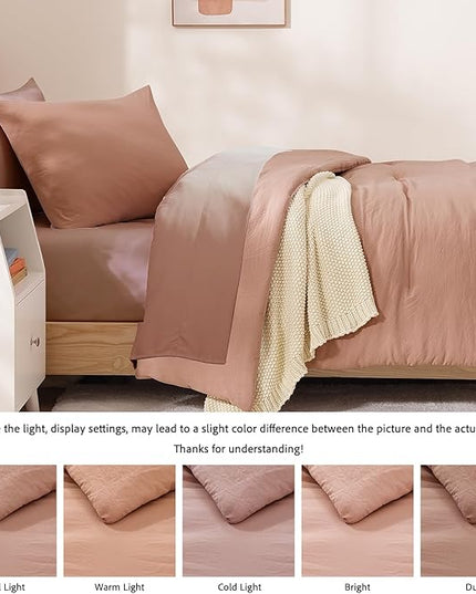WRENSONGE Twin Comforter Set- 5 Pieces Clay Pink Twin Bed in a Bag, All Season Twin XL Bedding Sets with 1 Fitted Sheet, 1 Flat Sheet, 1 Pillow Sham and 1 Pillowcase