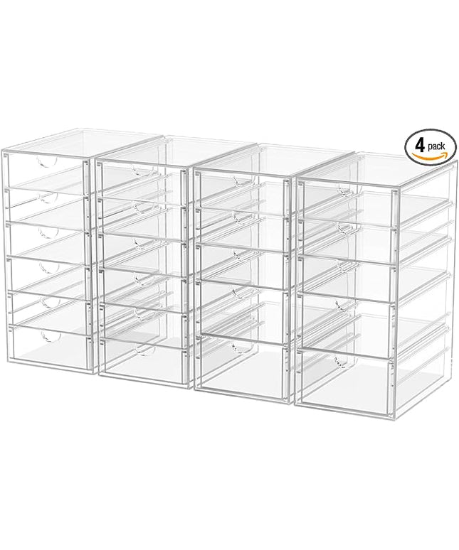 Desk Organizers And Accessories With 22 Drawers, 4 Pack Office Desktop Drawers, Plastic Makeup Organizer Containers Bins With Drawers Desk Organization, Bathroom Organizers Storage Case Box Cube
