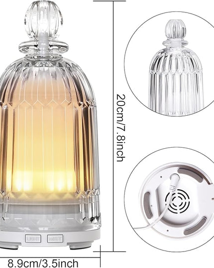 Glass Essential Oil Diffuser, Aroma Diffusers with Glass Cover & Plastic Reservoir Small Humidifiers with 7 Color LED Lights Auto-Off for Home Office Bedroom Yoga 120ml(White Bottom)