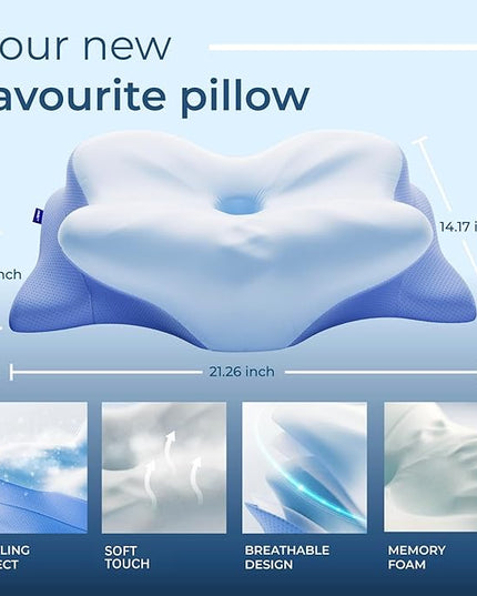 Derila Ergo Cervical Neck Pillow for Sleeping Pillow Contour Memory Foam Pillows for Back, Side Sleeper Pillows 21.25 x 14.17 x 4.72 inches
