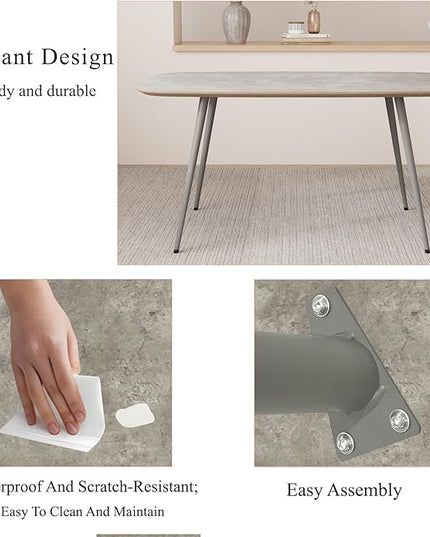 55.1'' Dining Table Set for 4,Modern Wood Dining Table,Leather Dining Chairs 4,Table and Chairs Set of 4,Ideal for Kitchen Dining Room (Gray Table + 4 U-Shaped Brown Chairs, 55.1")