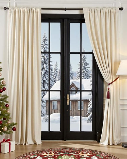 Lazzzy Blackout Velvet Curtains for Living Room Bedroom 84 Inch Long Insulated Lined Drapes Rod Pocket Modern Window Treatments 2 Panels Set Vanilla