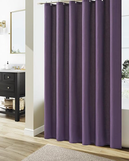 Naturoom Purple Linen Shower Curtain, Country Boho Farmhouse Bath Decor Shower Curtains Neutral Cloth Weighted Textured Fabric Bath Curtain Liner with Hooks, 72x84