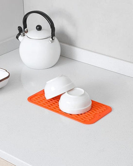 Silicone Dish Drying Mat for Multiple Usage,Easy clean,Eco-friendly,Heat-resistant Silicone Mat for Kitchen Counter or Sink,Refrigerator or Drawer Liner Orange S 12 inches x 6 inches