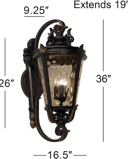 John Timberland Casa Marseille European Outdoor Wall Fixture Veranda Bronze Brown Ornate Scroll 36" Champagne Hammered Glass for Exterior House Porch Patio Outside Deck Garage Front Door Home