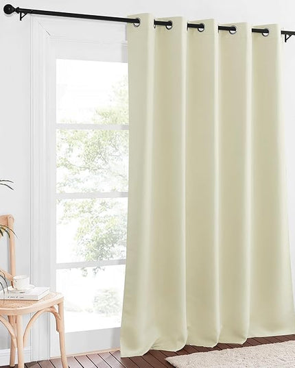 NICETOWN Patio Blackout Curtain Panels - Extra Wide Sliding Door Thermal Insulated Drape, Privacy Room Divider Curtain for Bedroom Office (Beige, 66 x 118 Inch Long)