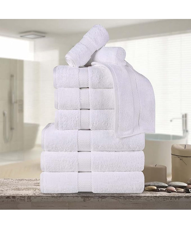 Superior Egyptian Cotton Pile 9 Piece Towel Set, Includes 3 Bath, 3 Hand, 3 Face Towels/Washcloths, Ultra Soft Luxury Towels, Thick Plush Essentials, Guest Bath, Spa, Hotel Bathroom, White