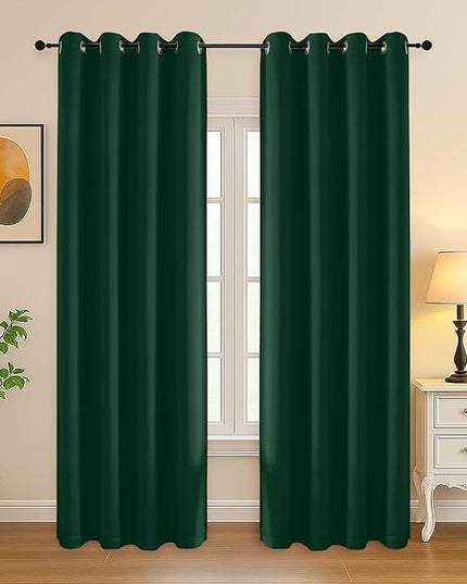 Simplebrand Ever Green Room Darkening Curtains for Bedroom Living Room 84 Inch Length 2 Panels Set, Thermal Insulated Curtains & Drapes, Solid Grommet Noise Reducing Window Treatment, W50 x L84 Inch