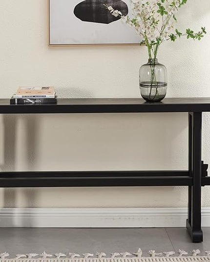 chairus 59" Long Console Table Farmhouse Narrow Sofa Table with Crossbar Solid Wood Entryway Table for Living Room/Hallway/Entrance, Black