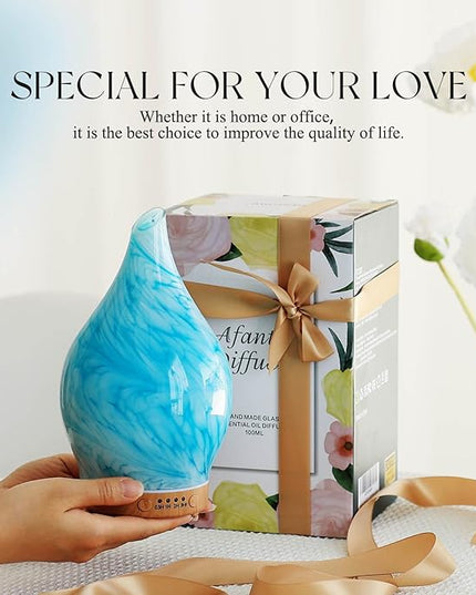 Porseme 150ml Essential Oil Diffuser Glass Color Changing Aroma Air Diffusers Aromatherapy Ultrasonic Cool Mist Humidifier 6 Running Hours Waterless Auto-Off for Sleeping Yoga Office Spa (Blue Wave)