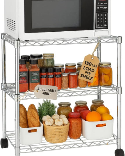 3 Tier Wire Shelving Unit Storage Rack, Metal Heavy Duty Utility Organizers, Organization Units for Metal Shelves, Pantry, Garage, Laundry Racks Durable Shelf Stand, 14"W x 24"L x 30"H, Chrome
