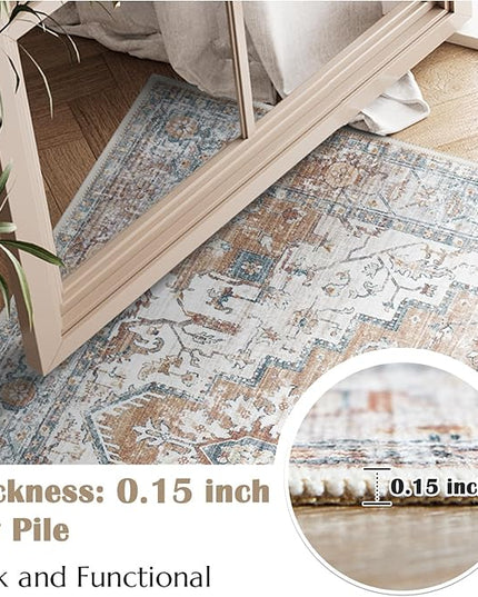 jinchan Tribal Runner Rug 3x10 for Hallway - Kitchen Machine Washable Vintage Floral Non-Slip with Rubber Backing Ultra-Thin Low-Pile Carpet Runner for Entryway Bedroom Laundry Room (3x10ft, Orange)