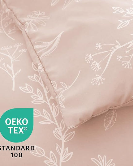 MUXHOMO Cameo Pink Bed in a Bag King 7 Pieces, King Comforter Set Reversible Botanical Flowers Design, Ultra Soft & Breathable Bedding Sets with Comforter, Sheets, Pillowcases & Shams