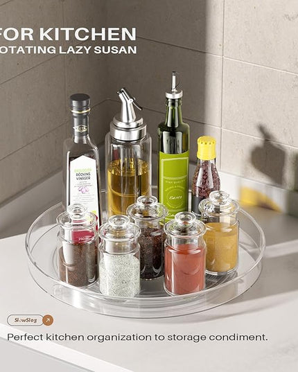 4 Pack Clear Lazy Susan Organizer, 11in Rotating Turntable Organizer, Cabinet Turntable Organizer, Rotating Lazy Susan for Kitchen, Fridge, Bathroom, Vanity Countertop