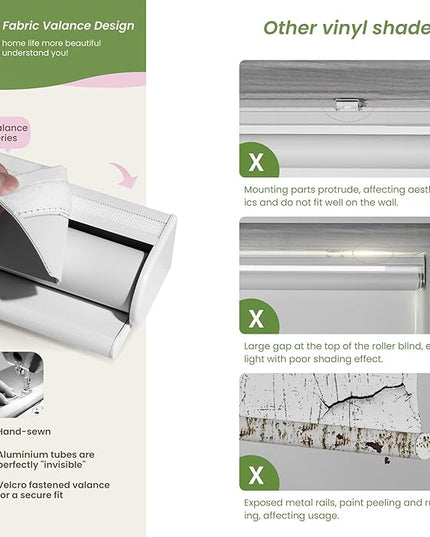 Blackout Roller Shades for Indoor Windows, Cordless Jacquard Fabric-Matched Roller Blinds, Easy to Install Privacy UV Protection Roll Up Blinds for Home Office, Pure White, 25" W x 72" H