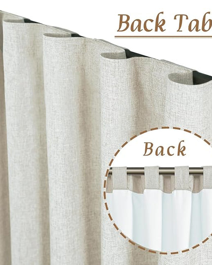 LAMIT Short Linen Blackout Curtains 48 Inch Length 2 Panels, 100% Blackout Linen Textured Thermal Curtains Back Tab and Rod Pocket Bedroom Panels with White Liner for Bathroom, 34 x 48 Inch, Stone