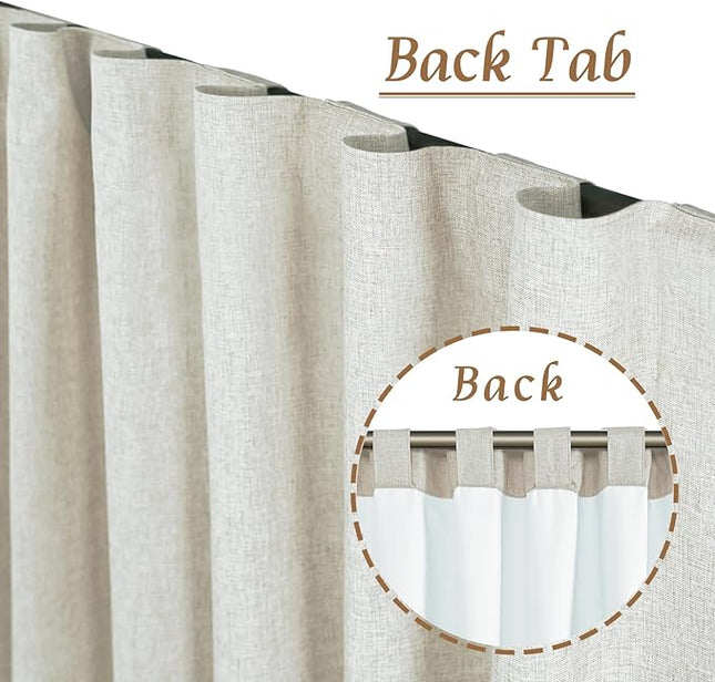 LAMIT 100% Black Out Linen Curtains, 84 Inch Linen Textured Living Room Farmhouse Curtains Room Darkening Back Tab and Rod Pocket Burlap Neutral Panels with White Liner, 2 Panels, 52 x 84 Inch, Stone
