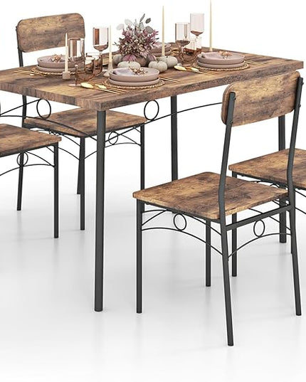 GOFLAME 5-Piece Dining Table Set for 4, Rectangular Kitchen Table and 4 Chairs with Metal Frame, Space Saving Industrial Dinette Set for Dining Room, Breakfast Nook, Small Space