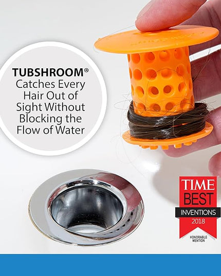 TubShroom Tub Drain Hair Catcher Strainer, Orange – Drain Protector and Hair Catcher for Bathroom Drains, Fits 1.5” – 1.75” Bathtub and Shower Tub Drains