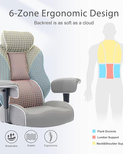 DJ·Wang Big and Tall Office Chair with Foot Rest (PU Gray)